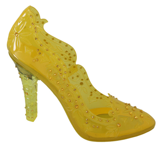 Dolce & Gabbana Yellow Floral Crystal CINDERELLA Heels Shoes - Designed by Dolce & Gabbana Available to Buy at a Discounted Price on Moon Behind The Hill Online Designer Discount Store