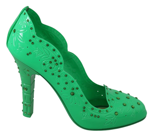 Dolce & Gabbana Green Crystal Floral CINDERELLA Heels Shoes - Designed by Dolce & Gabbana Available to Buy at a Discounted Price on Moon Behind The Hill Online Designer Discount Store