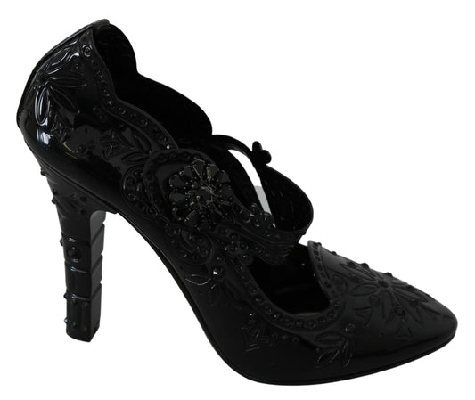 Dolce & Gabbana Black Floral Crystal CINDERELLA Heels Shoes - Designed by Dolce & Gabbana Available to Buy at a Discounted Price on Moon Behind The Hill Online Designer Discount Store