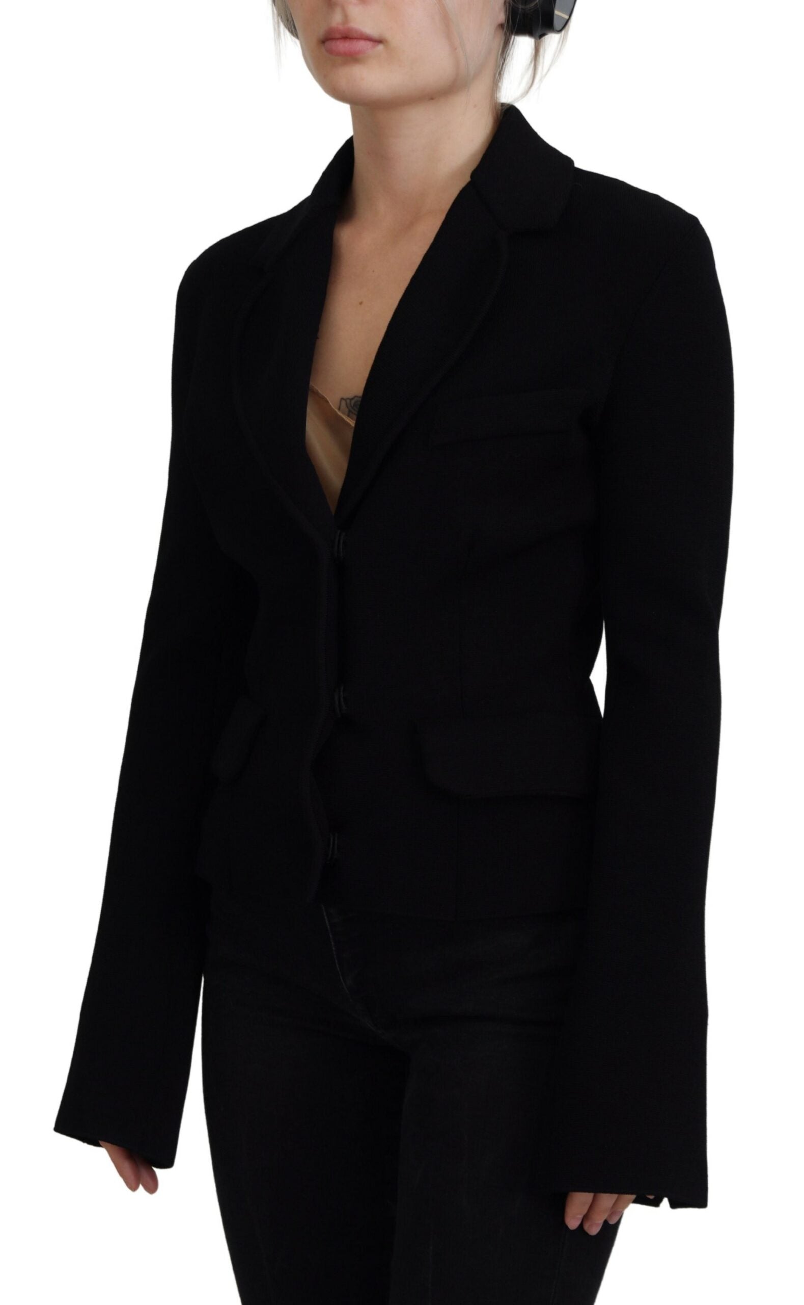 Dolce & Gabbana Black Button Cardigan Blazer Viscose Jacket - Designed by Dolce & Gabbana Available to Buy at a Discounted Price on Moon Behind The Hill Online Designer Discount Store