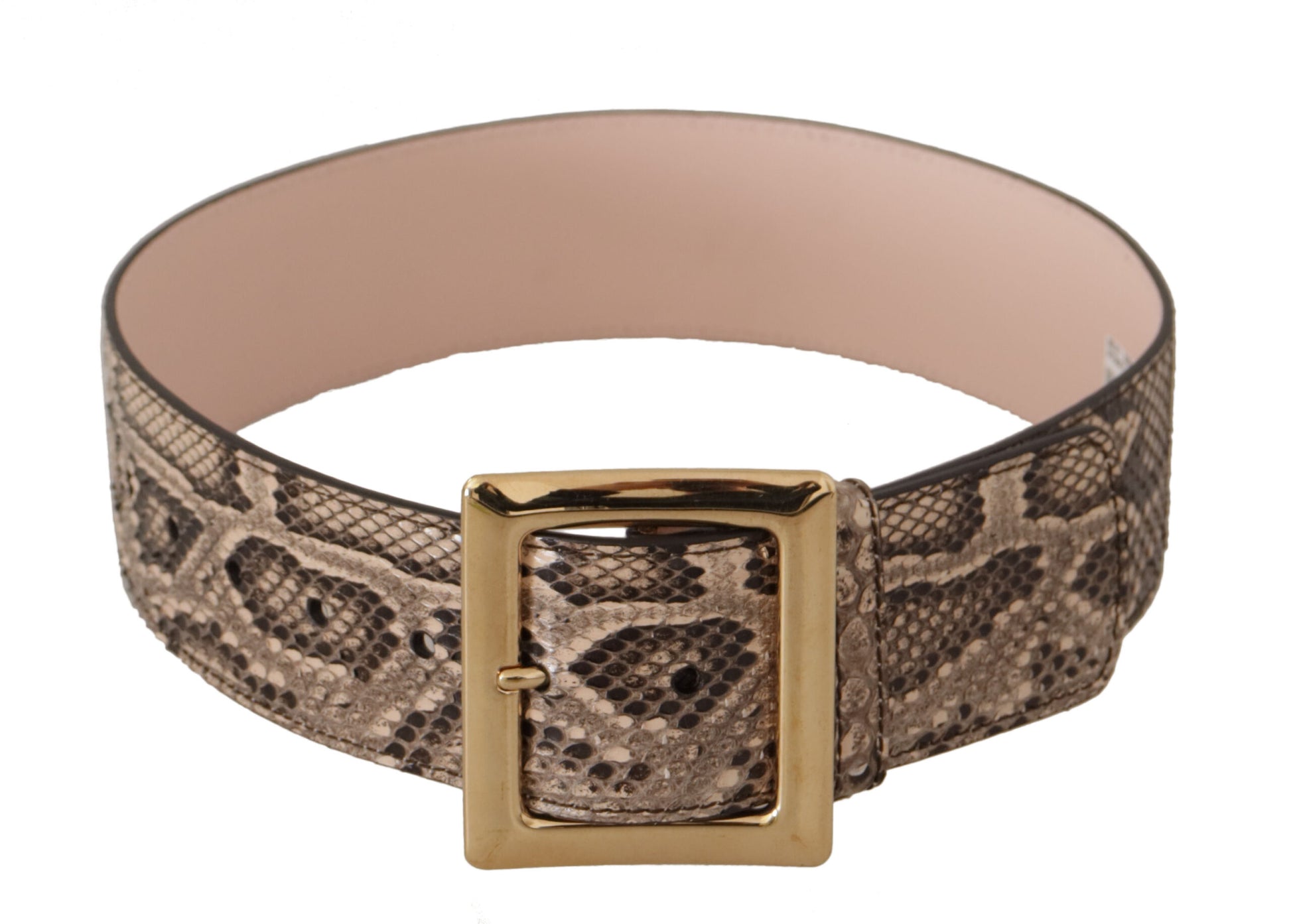 Beige Exotic Leather Wide Gold Metal Buckle Belt - Designed by Dolce & Gabbana Available to Buy at a Discounted Price on Moon Behind The Hill Online Designer Discount Store