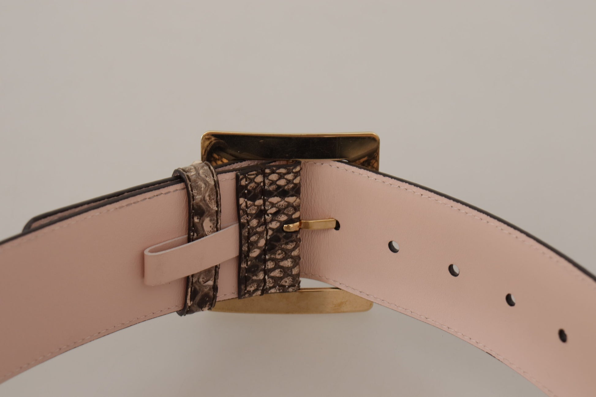 Beige Exotic Leather Wide Gold Metal Buckle Belt - Designed by Dolce & Gabbana Available to Buy at a Discounted Price on Moon Behind The Hill Online Designer Discount Store