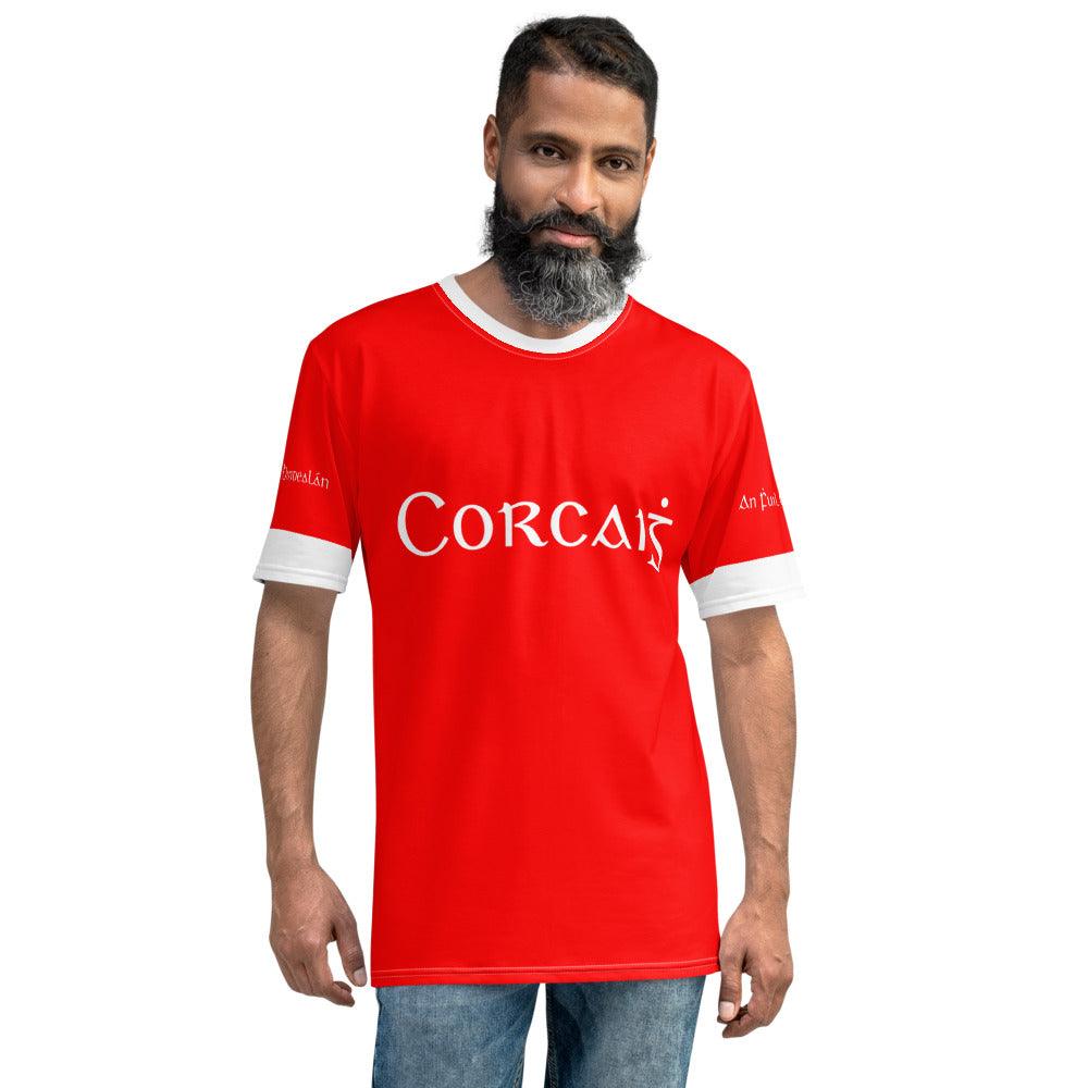 Men's Corcaiġ Retro Inspired Cork Supporters T-Shirt designed by Moon Behind The Hill available from Moon Behind The Hill's Men's Clothing range