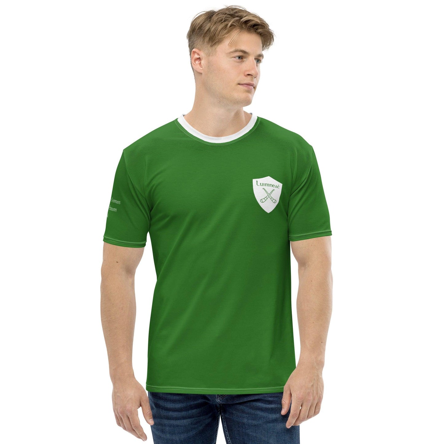 Men's Luimneaċ 1940 Retro Mick Mackey Limerick Supporter t-shirt designed by Moon Behind The Hill available from Moon Behind The Hill 's Clothing > Shirts & Tops > Mens range