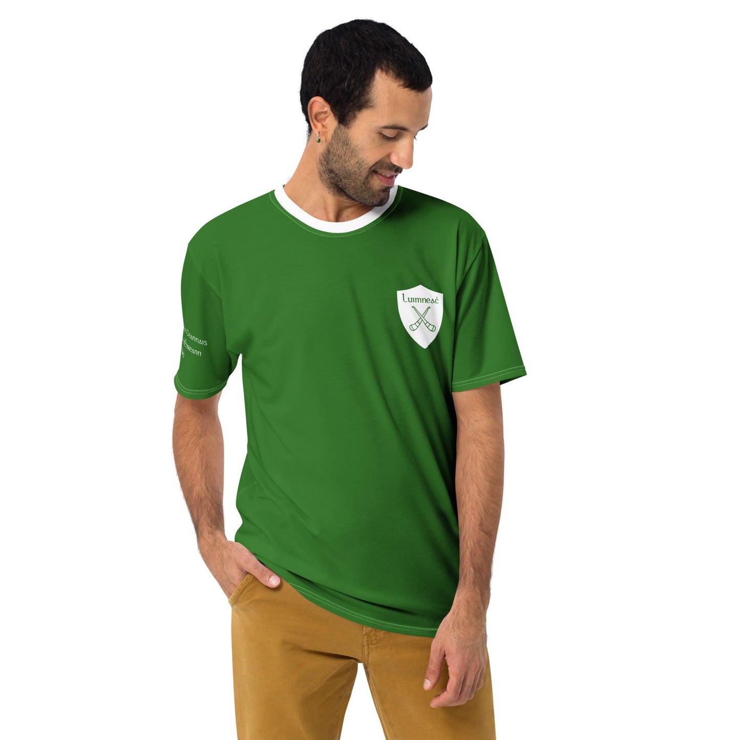 Men's Luimneaċ 1940 Retro Mick Mackey Limerick Supporter t-shirt designed by Moon Behind The Hill available from Moon Behind The Hill 's Clothing > Shirts & Tops > Mens range