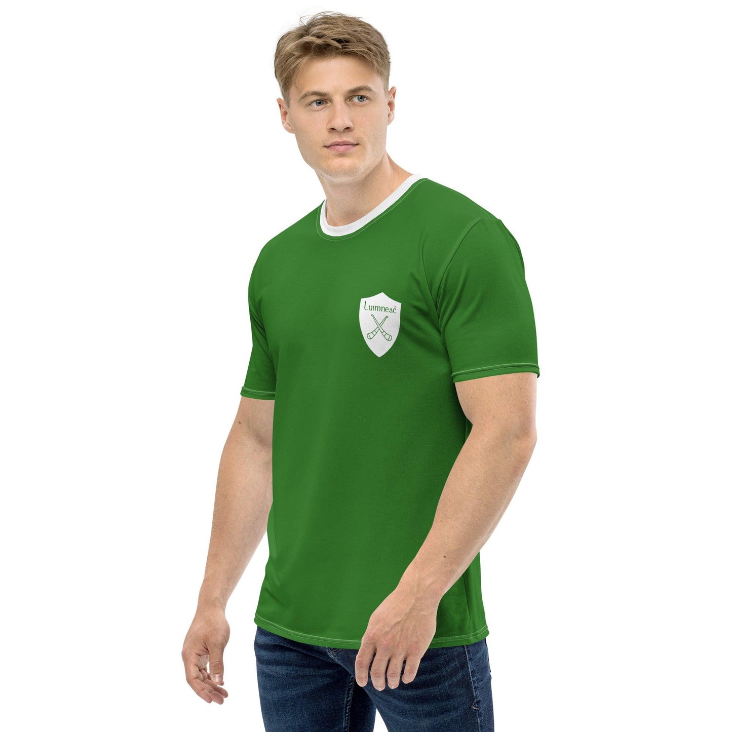 Men's Luimneaċ 1940 Retro Mick Mackey Limerick Supporter t-shirt designed by Moon Behind The Hill available from Moon Behind The Hill 's Clothing > Shirts & Tops > Mens range