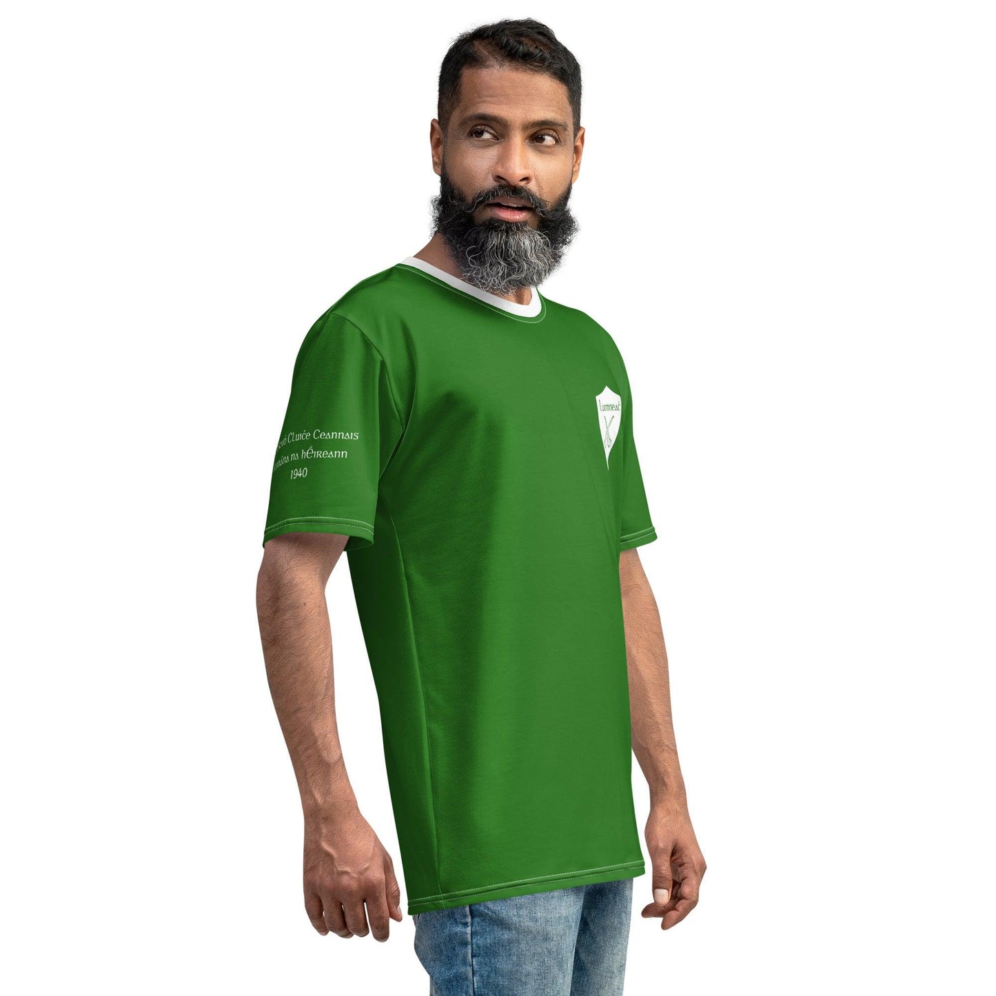 Men's Luimneaċ 1940 Retro Mick Mackey Limerick Supporter t-shirt designed by Moon Behind The Hill available from Moon Behind The Hill 's Clothing > Shirts & Tops > Mens range