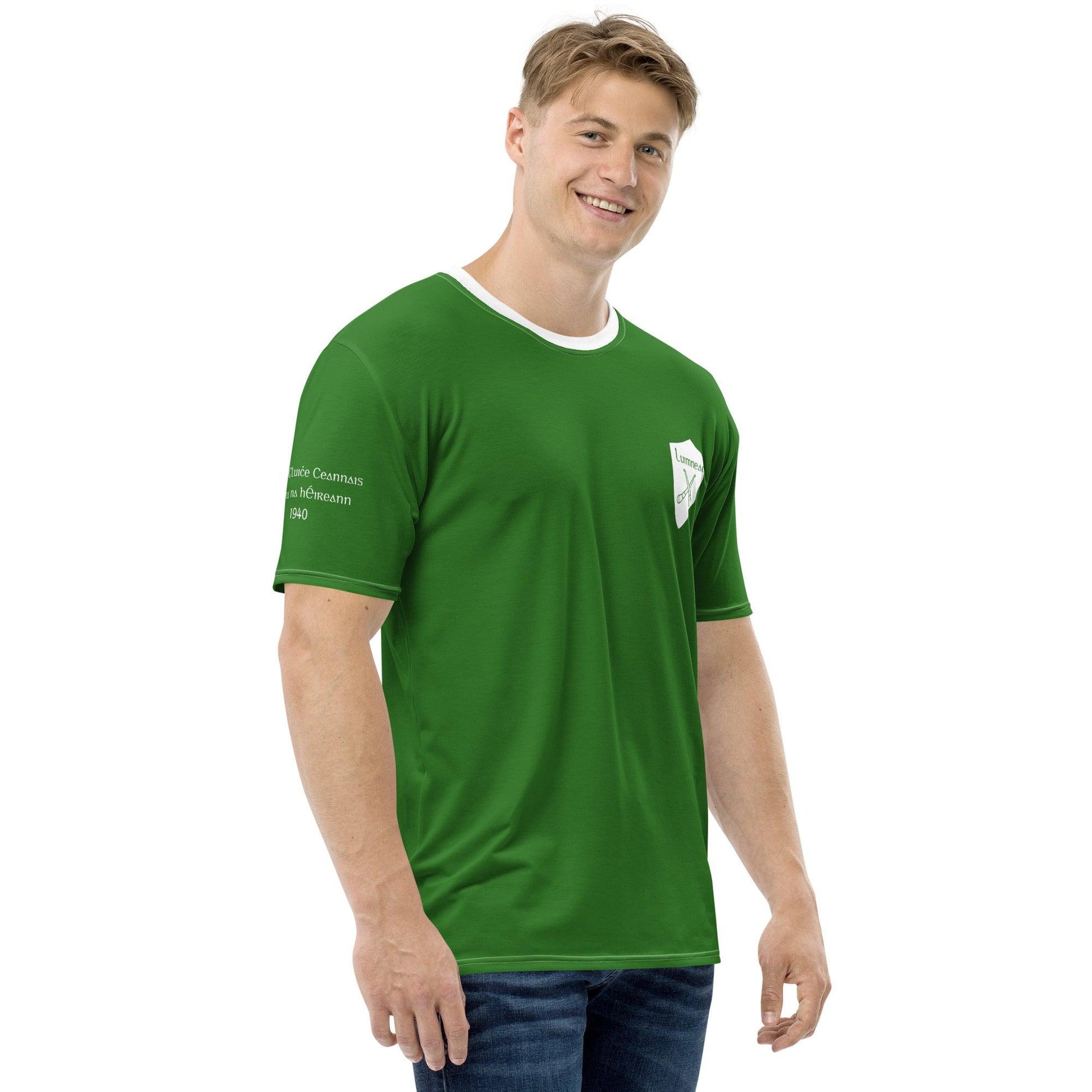 Men's Luimneaċ 1940 Retro Mick Mackey Limerick Supporter t-shirt designed by Moon Behind The Hill available from Moon Behind The Hill 's Clothing > Shirts & Tops > Mens range