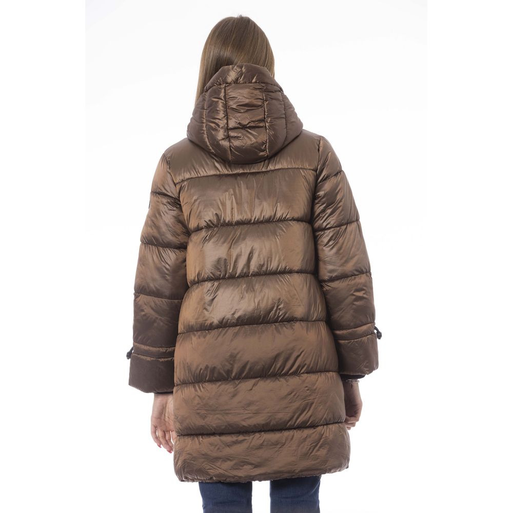 Baldinini Trend Women's Brown Nylon Long Down Jacket with Hood