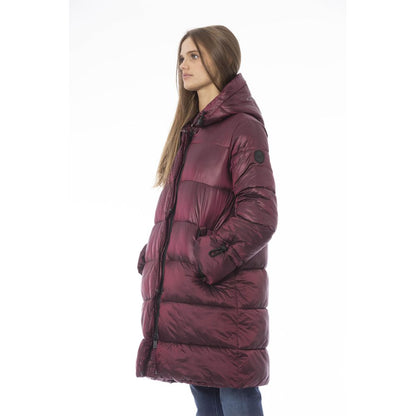 Baldinini Trend Women's Burgundy Nylon Long Down Jacket with Hood