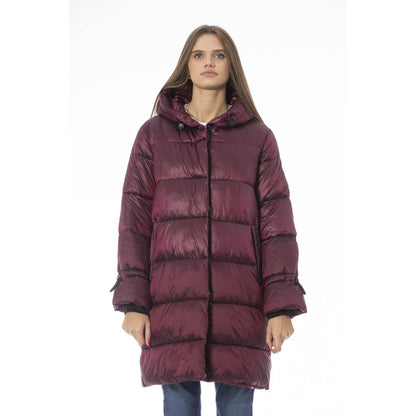 Baldinini Trend Women's Burgundy Nylon Long Down Jacket with Hood