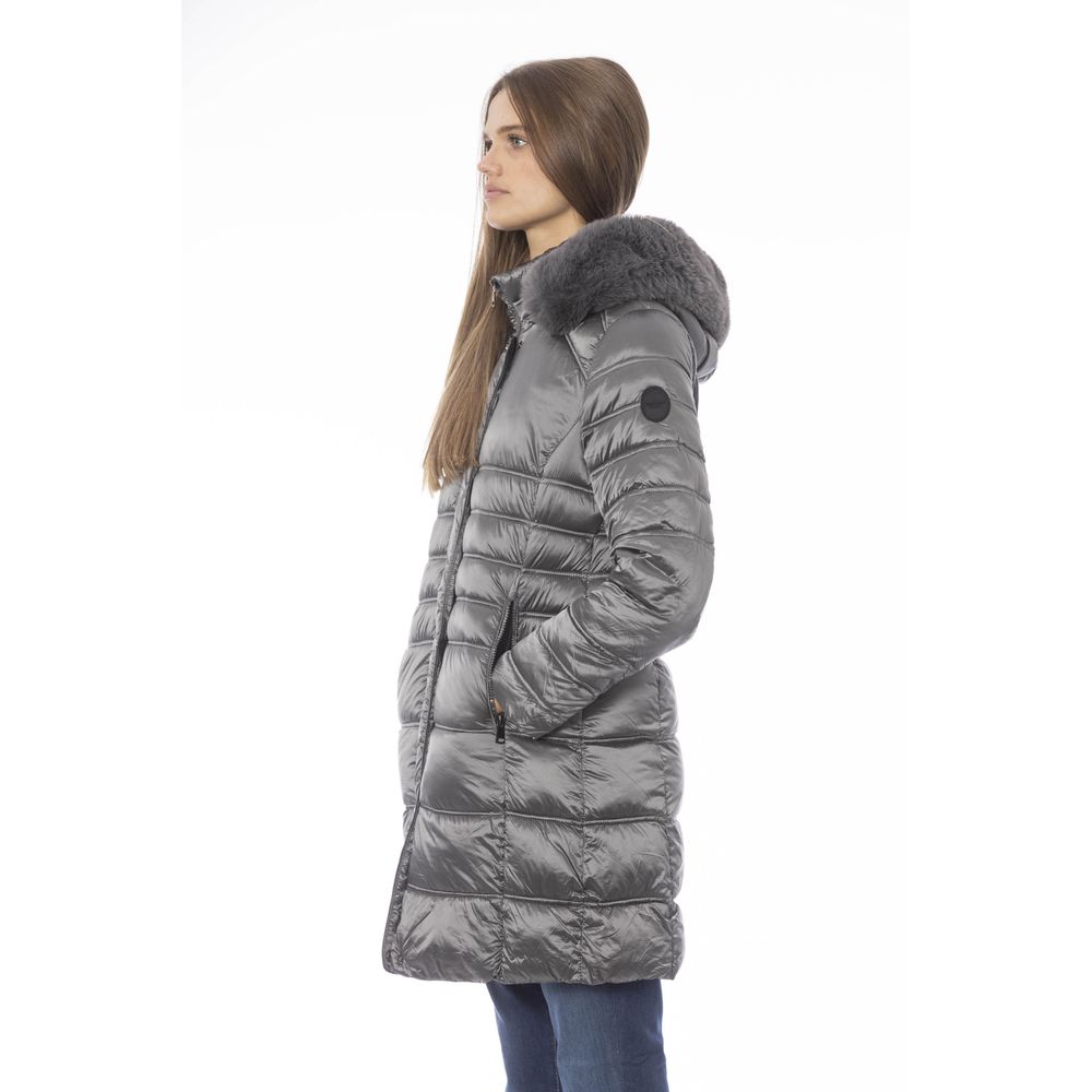 Baldinini Trend Women's Gray Polyester Long Down Jacket with Hood