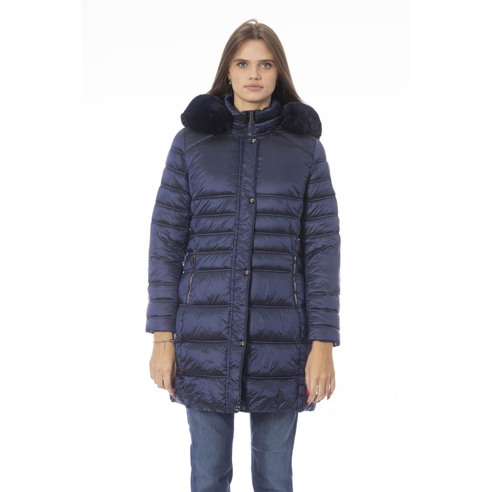 Baldinini Trend Women's Light Blue Polyester Long Down Jacket with Hood