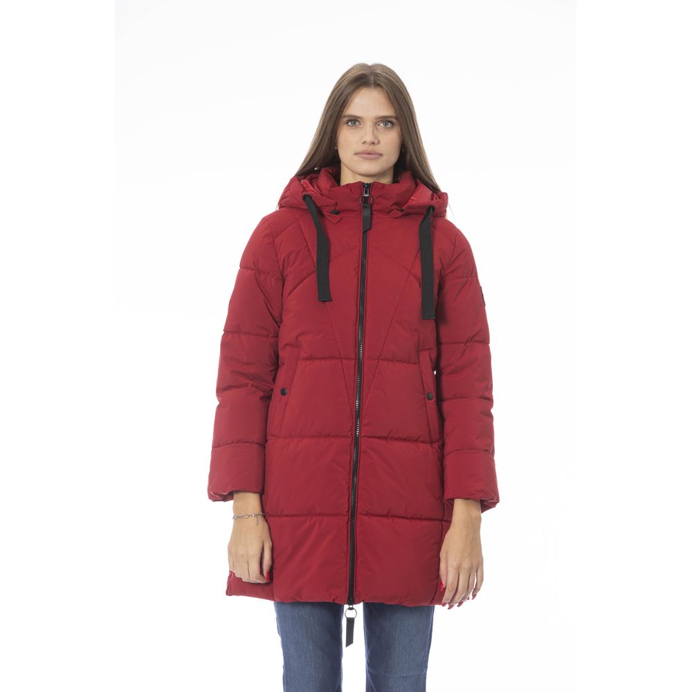 Baldinini Blend Women's Red Polyester Long Down Jacket with Hood
