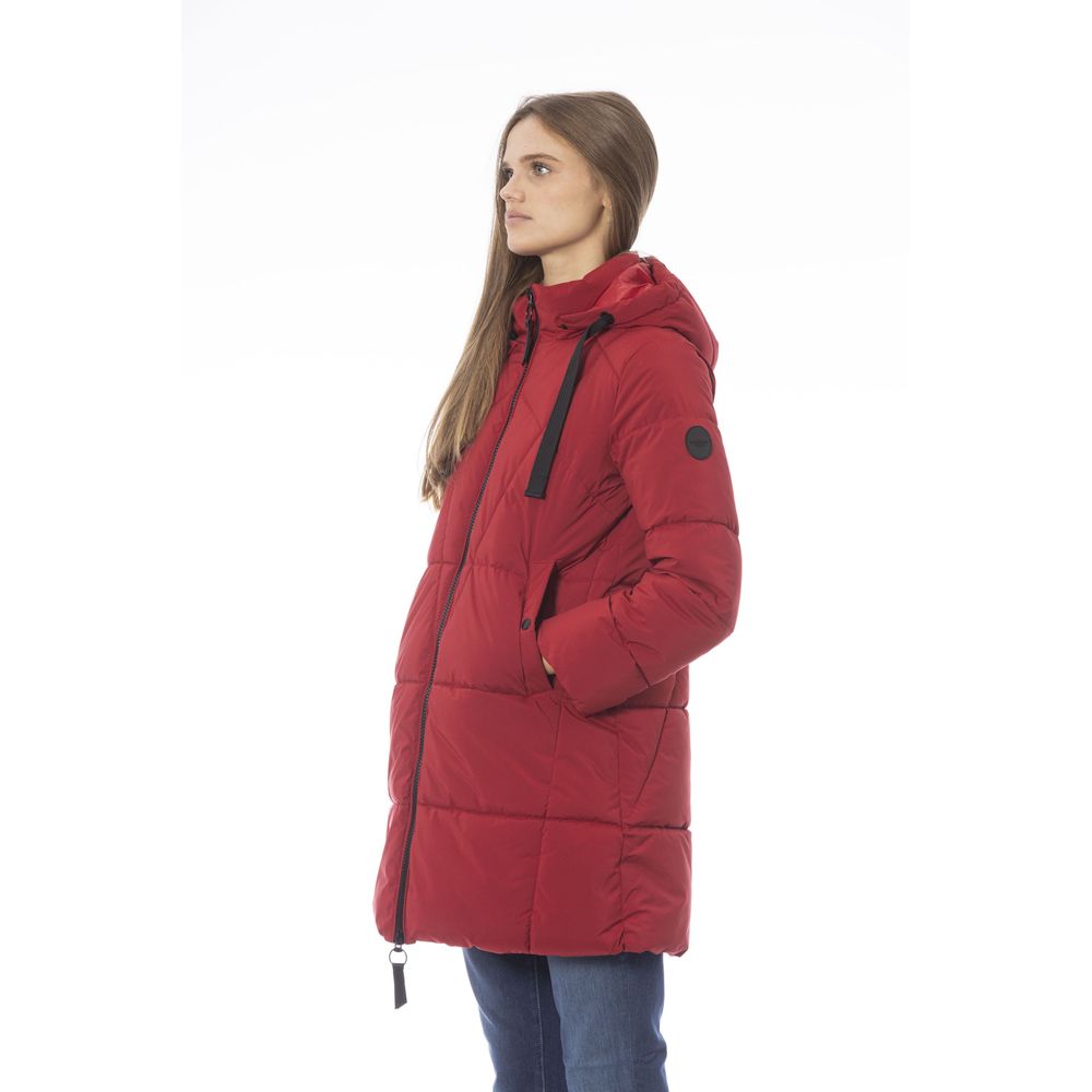 Baldinini Blend Women's Red Polyester Long Down Jacket with Hood