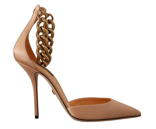 Dolce & Gabbana Beige Ankle Chain Strap High Heels Pumps Shoes - Designed by Dolce & Gabbana Available to Buy at a Discounted Price on Moon Behind The Hill Online Designer Discount Store