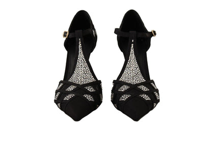 Dolce & Gabbana Black Crystals T-strap Heels Pumps Shoes - Designed by Dolce & Gabbana Available to Buy at a Discounted Price on Moon Behind The Hill Online Designer Discount Store