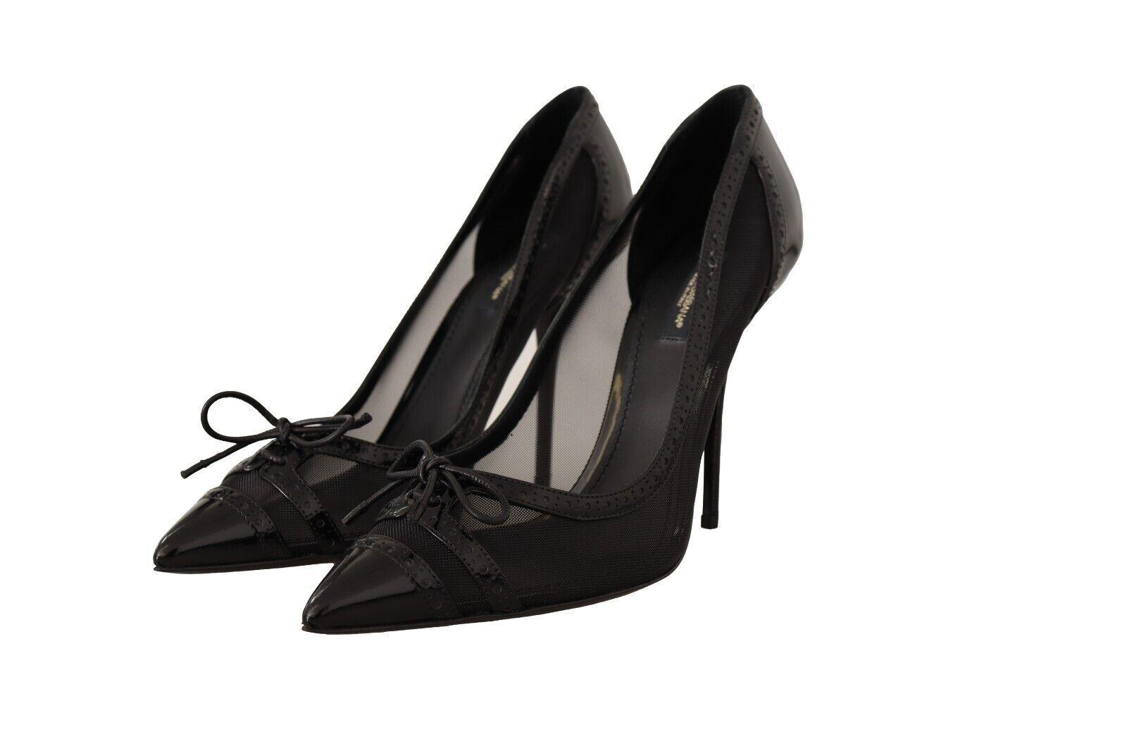 Dolce & Gabbana Black Mesh Leather Pointed Heels Pumps Shoes - Designed by Dolce & Gabbana Available to Buy at a Discounted Price on Moon Behind The Hill Online Designer Discount Store