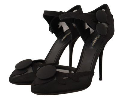 Dolce & Gabbana Black Mesh Ankle Strap Stiletto Pumps Shoes - Designed by Dolce & Gabbana Available to Buy at a Discounted Price on Moon Behind The Hill Online Designer Discount Store