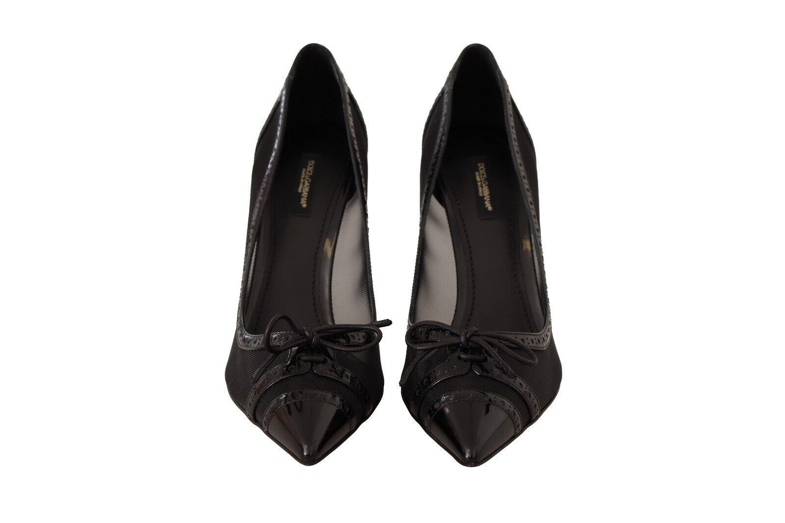 Dolce & Gabbana Black Mesh Leather Pointed Heels Pumps Shoes - Designed by Dolce & Gabbana Available to Buy at a Discounted Price on Moon Behind The Hill Online Designer Discount Store
