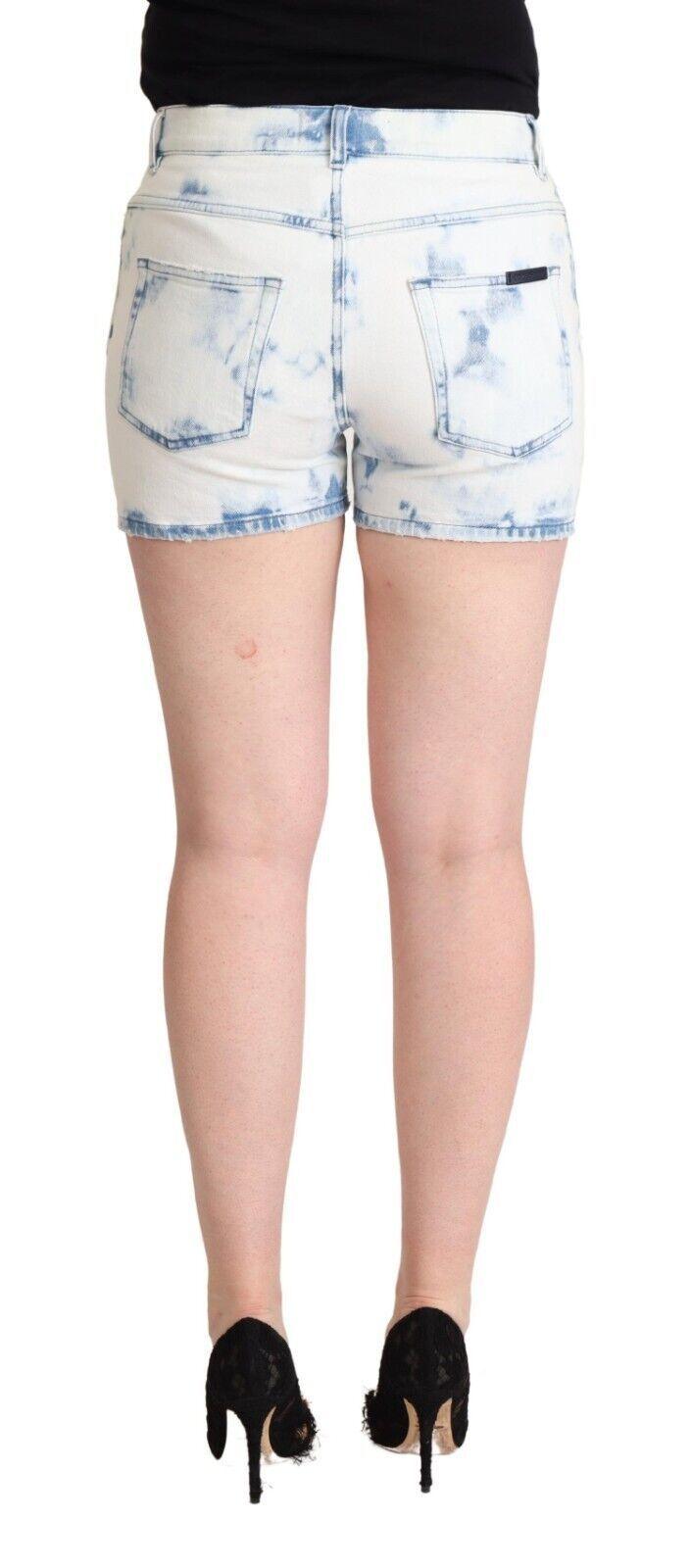 Dolce & Gabbana White Blue Dye Cotton Mid Waist Denim Shorts - Designed by Dolce & Gabbana Available to Buy at a Discounted Price on Moon Behind The Hill Online Designer Discount Store