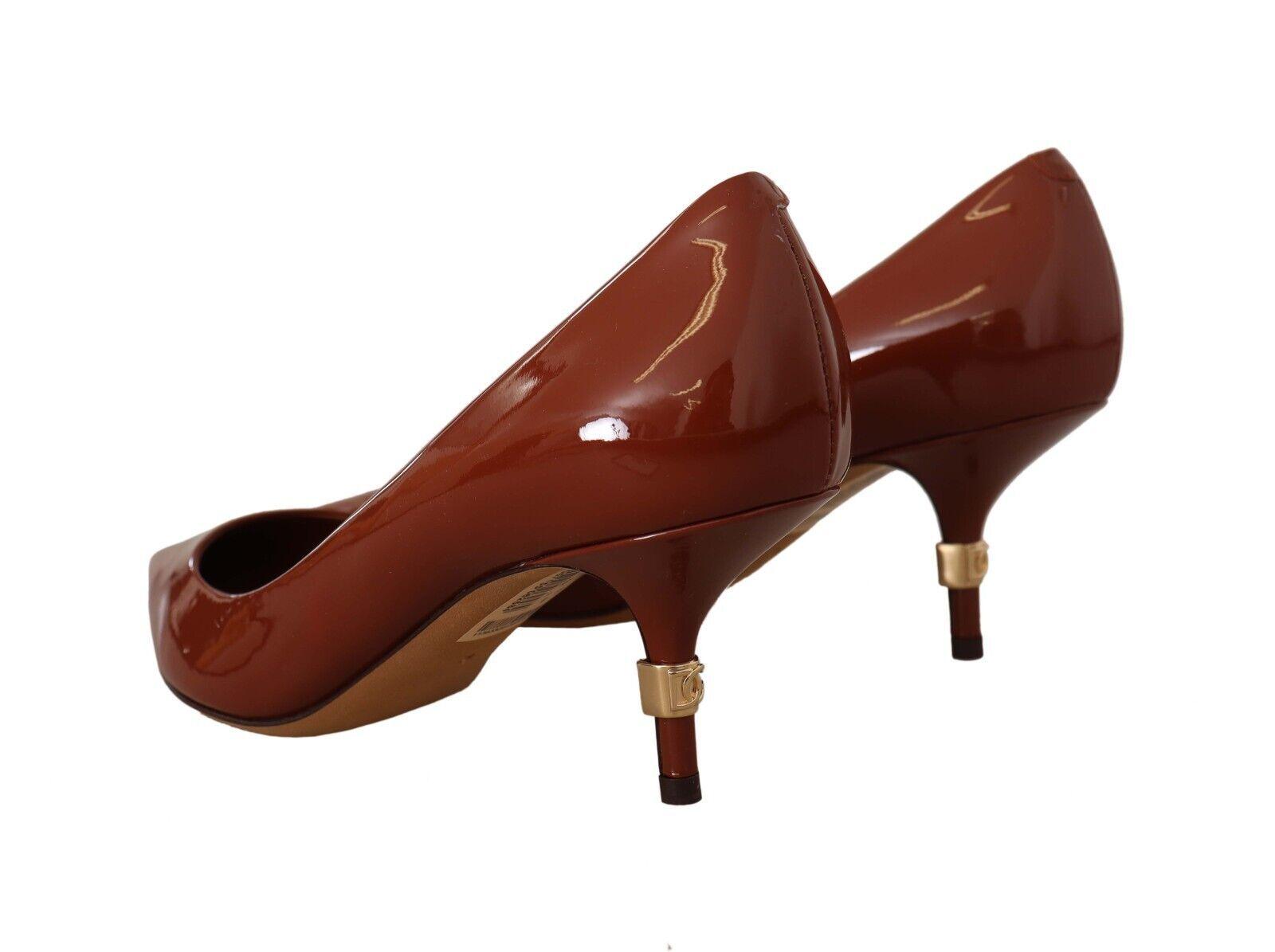 Dolce & Gabbana Brown Kitten Heels Pumps Patent Leather Shoes - Designed by Dolce & Gabbana Available to Buy at a Discounted Price on Moon Behind The Hill Online Designer Discount Store