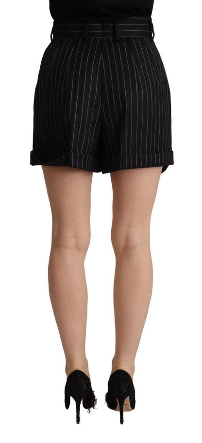 Dolce & Gabbana Black Stripes Wool High Waist Trouser Bermuda Shorts - Designed by Dolce & Gabbana Available to Buy at a Discounted Price on Moon Behind The Hill Online Designer Discount Stor