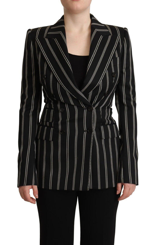 Dolce & Gabbana Black White Stripes Wool Long Sleeves Jacket - Designed by Dolce & Gabbana Available to Buy at a Discounted Price on Moon Behind The Hill Online Designer Discount Store
