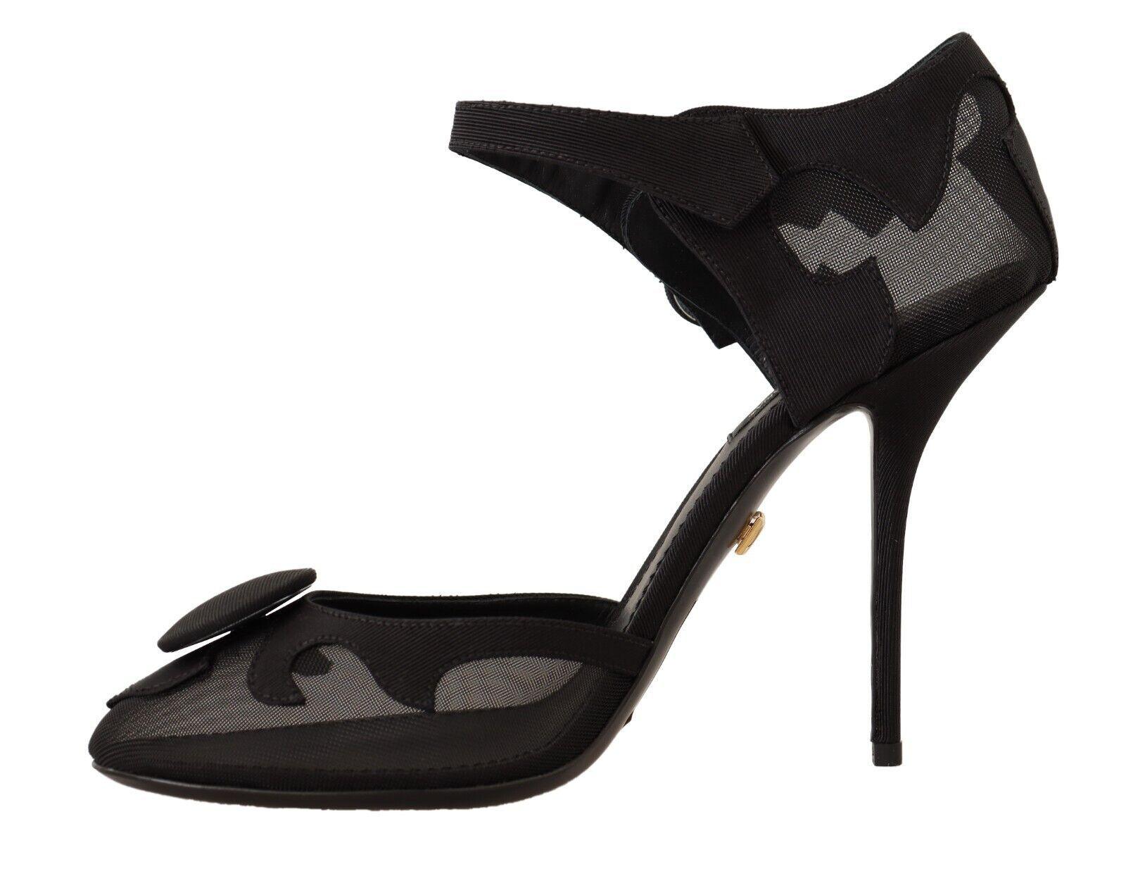 Dolce & Gabbana Black Mesh Ankle Strap Stiletto Pumps Shoes - Designed by Dolce & Gabbana Available to Buy at a Discounted Price on Moon Behind The Hill Online Designer Discount Store