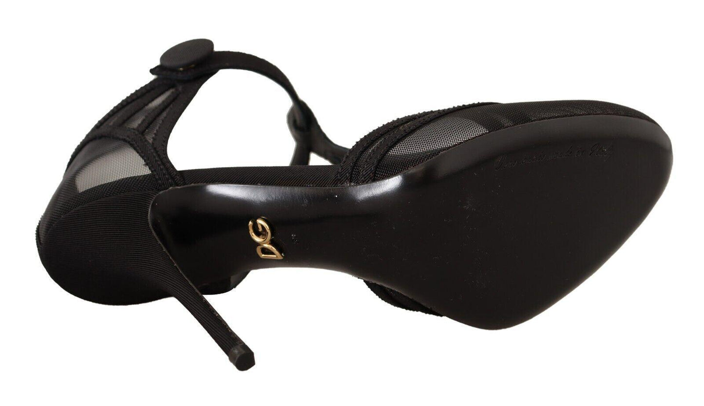 Dolce & Gabbana Black Mesh T-strap Stiletto Heels Pumps Shoes - Designed by Dolce & Gabbana Available to Buy at a Discounted Price on Moon Behind The Hill Online Designer Discount Store