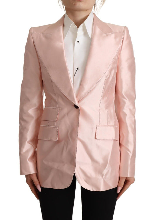 Dolce & Gabbana Pink Satin Long Sleeves Blazer Coat Jacket
