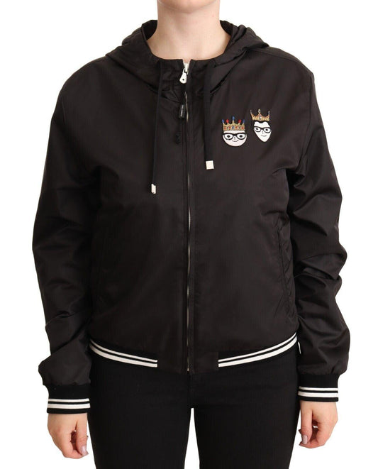 Dolce & Gabbana Black Polyester Hooded Bomber Full Zip Jacket - Designed by Dolce & Gabbana Available to Buy at a Discounted Price on Moon Behind The Hill Online Designer Discount Store