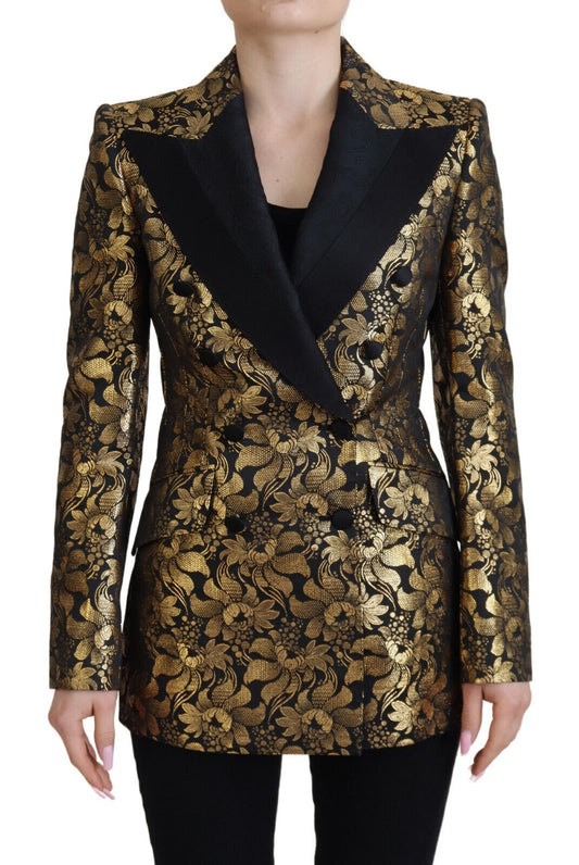 Dolce & Gabbana Black Gold Jacquard Coat Blazer Jacket - Designed by Dolce & Gabbana Available to Buy at a Discounted Price on Moon Behind The Hill Online Designer Discount Store