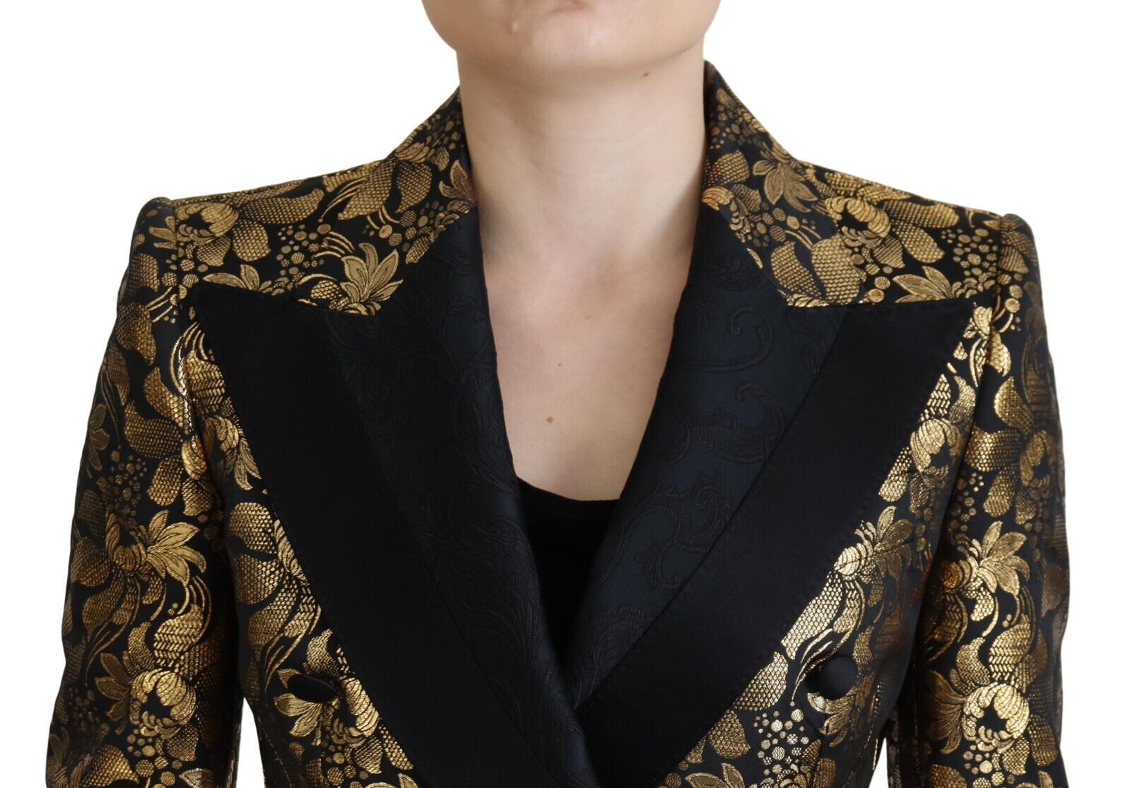 Dolce & Gabbana Black Gold Jacquard Coat Blazer Jacket - Designed by Dolce & Gabbana Available to Buy at a Discounted Price on Moon Behind The Hill Online Designer Discount Store