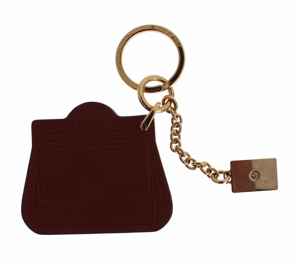 Brown Leather Miss SICILY Gold Finder Chain Keychain - Designed by Dolce & Gabbana Available to Buy at a Discounted Price on Moon Behind The Hill Online Designer Discount Store