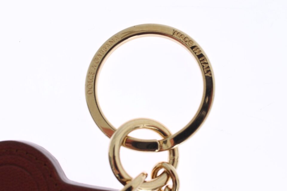 Brown Leather Miss SICILY Gold Finder Chain Keychain - Designed by Dolce & Gabbana Available to Buy at a Discounted Price on Moon Behind The Hill Online Designer Discount Store