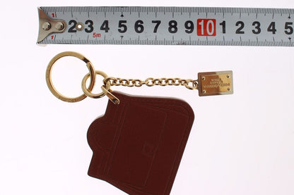 Brown Leather Miss SICILY Gold Finder Chain Keychain - Designed by Dolce & Gabbana Available to Buy at a Discounted Price on Moon Behind The Hill Online Designer Discount Store